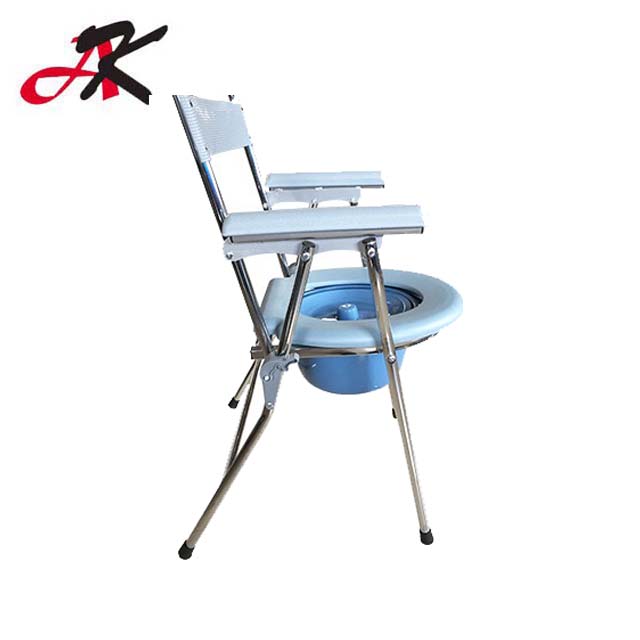 Nursing PE plastic Steel Folding adjustable commode movable bedside toilet bowl with backrest